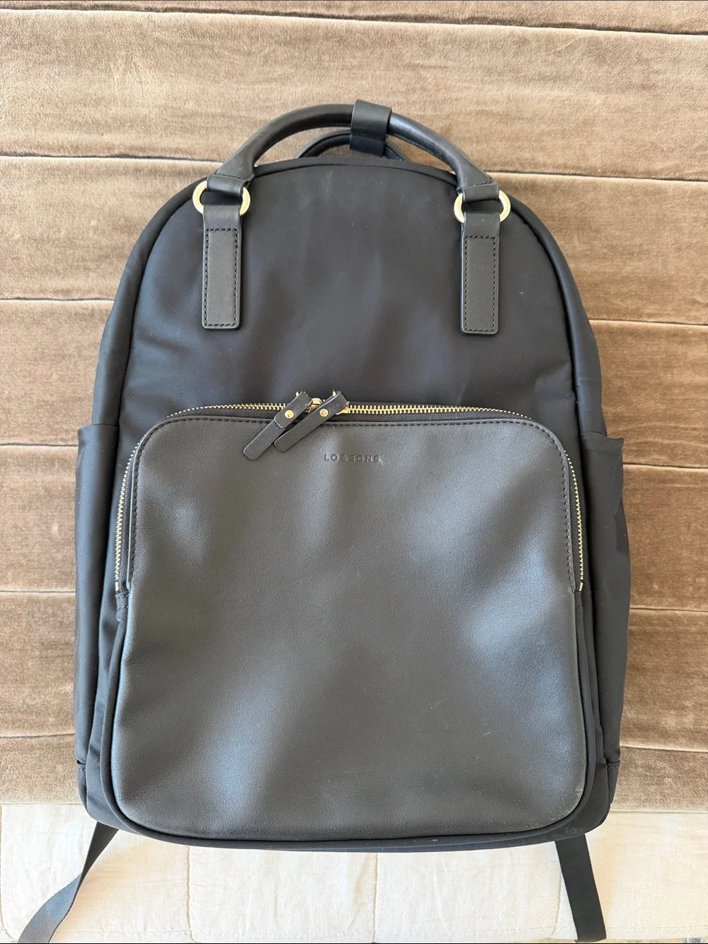 Lo & Sons Rowledge Black Backpack with Gold Hardware